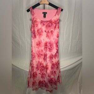 Vintage Floral Pink & Red Midi Dress